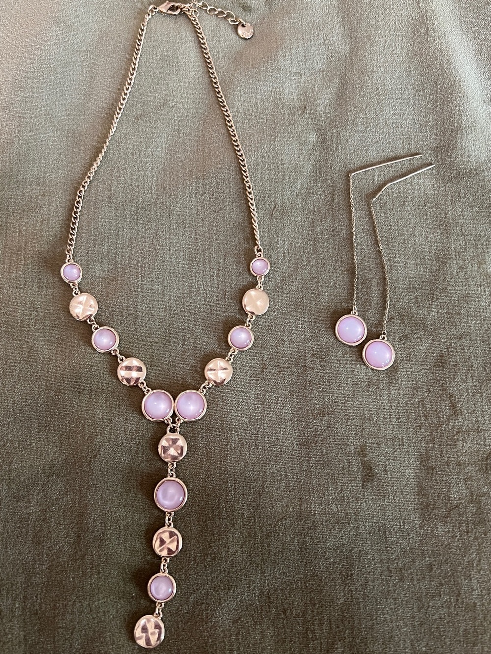 Sfara Gold Tone Lavender Purple Y-Necklace & Threader Earrings Jewelry Set